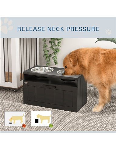 PawHut Raised Dog Bowl with Slow Feeder, Two Stainless Steel Dog Bowls, Drawer, for Large and Extra Large Dogs, Black