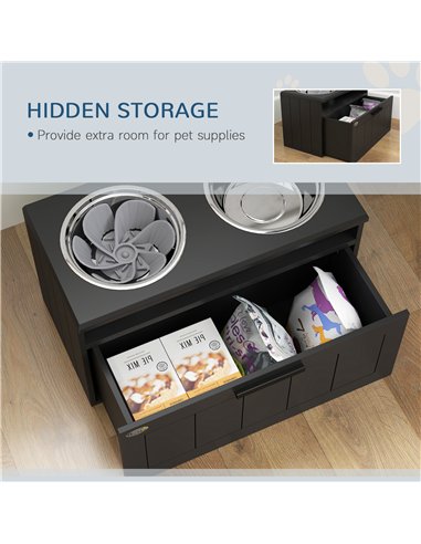 PawHut Raised Dog Bowl with Slow Feeder, Two Stainless Steel Dog Bowls, Drawer, for Large and Extra Large Dogs, Black