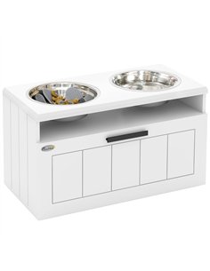 PawHut Raised Dog Bowl with Slow Feeder, Two Stainless Steel Dog Bowls, Drawer, for Large and Extra Large Dogs, White