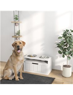 PawHut Raised Dog Bowl with Slow Feeder, Two Stainless Steel Dog Bowls, Drawer, for Large and Extra Large Dogs, White 2