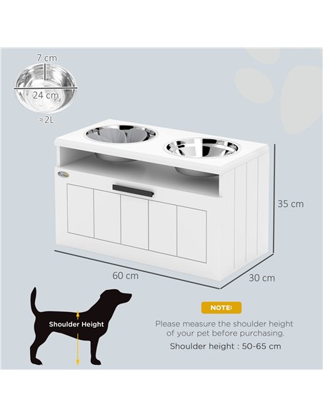 PawHut Raised Dog Bowl with Slow Feeder, Two Stainless Steel Dog Bowls, Drawer, for Large and Extra Large Dogs, White - pic 146533 | FastDaddyshop