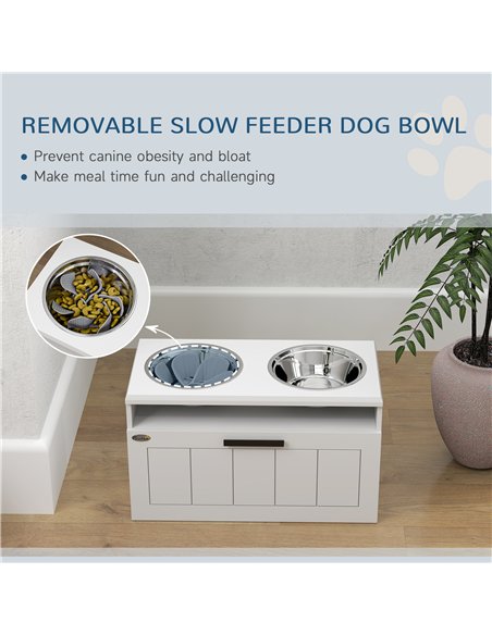 PawHut Raised Dog Bowl with Slow Feeder, Two Stainless Steel Dog Bowls, Drawer, for Large and Extra Large Dogs, White - pic 146534 | FastDaddyshop