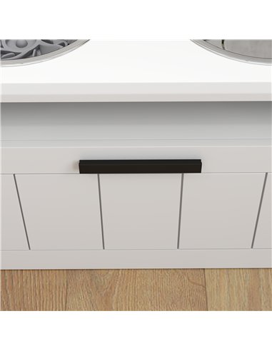 PawHut Raised Dog Bowl with Slow Feeder, Two Stainless Steel Dog Bowls, Drawer, for Large and Extra Large Dogs, White