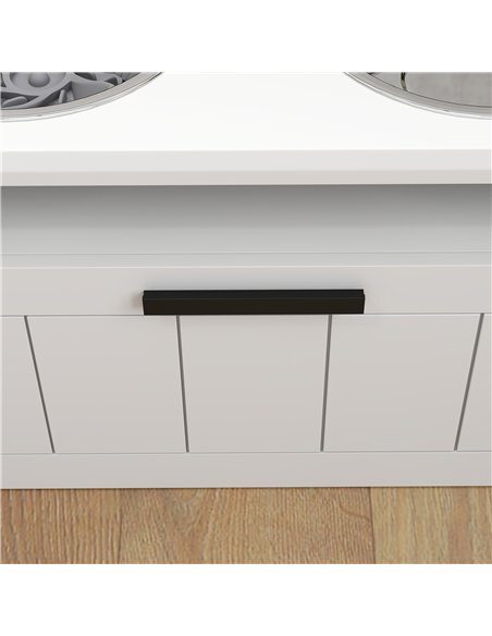 PawHut Raised Dog Bowl with Slow Feeder, Two Stainless Steel Dog Bowls, Drawer, for Large and Extra Large Dogs, White - pic 146539 | FastDaddyshop