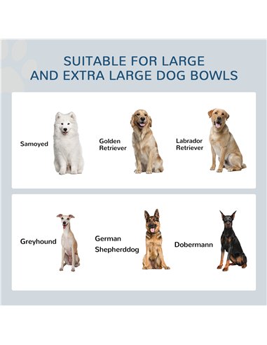 PawHut Raised Dog Bowls w/ Slow Feeder Mat, Storage Cabinet, 3 Stainless Steel Bowls, Semi-Auto Dispenser Function, White