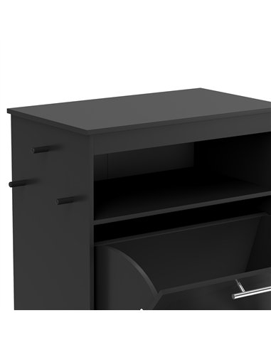 PawHut Pet Feeder Station, Dog, Cat Storage Container, with Raised Bowls, Hanger, Cabinet - Black