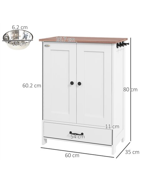 PawHut Pet Feeding Station with Raised Dog Bowls, Adjustable Panel, Hooks, Dog Food Storage Cabinet, White - pic 146560 | FastDaddyshop