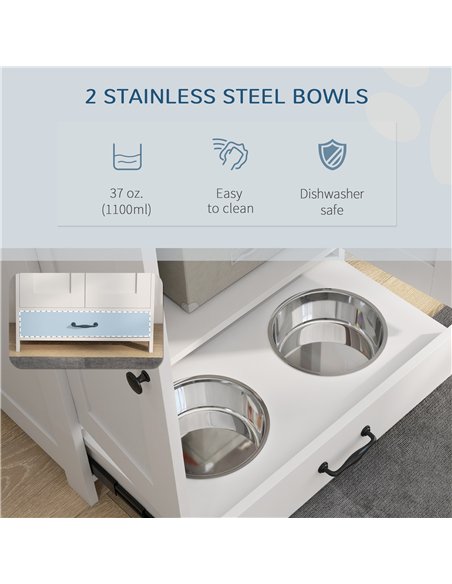 PawHut Pet Feeding Station with Raised Dog Bowls, Adjustable Panel, Hooks, Dog Food Storage Cabinet, White - pic 146563 | FastDaddyshop