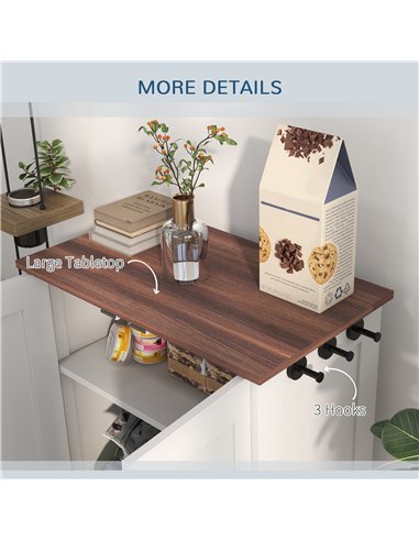 PawHut Pet Feeding Station with Raised Dog Bowls, Adjustable Panel, Hooks, Dog Food Storage Cabinet, White