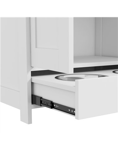 PawHut Pet Feeding Station with Raised Dog Bowls, Adjustable Panel, Hooks, Dog Food Storage Cabinet, White