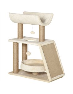 PawHut Cat Tree Tower, with Scratching Posts, Pad, Bed, Perch, Toy Ball - Light Brown