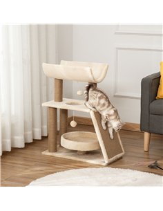 PawHut Cat Tree Tower, with Scratching Posts, Pad, Bed, Perch, Toy Ball - Light Brown 2