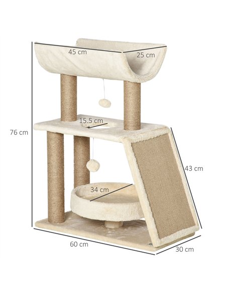 PawHut Cat Tree Tower, with Scratching Posts, Pad, Bed, Perch, Toy Ball - Light Brown - pic 146569 | FastDaddyshop