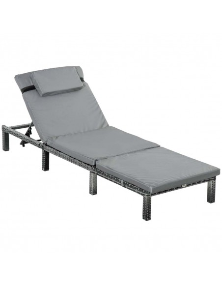 Outsunny Outdoor Rattan Sun Lounger, Reclining Chair Bed with Fire Resistant Sponge, Grey - pic 14657 | FastDaddyshop