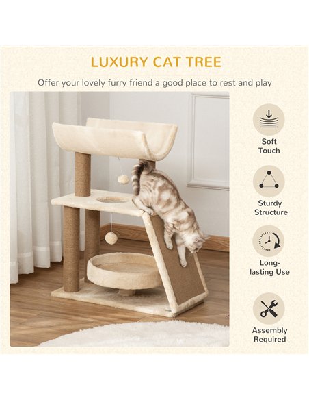 PawHut Cat Tree Tower, with Scratching Posts, Pad, Bed, Perch, Toy Ball - Light Brown - pic 146570 | FastDaddyshop