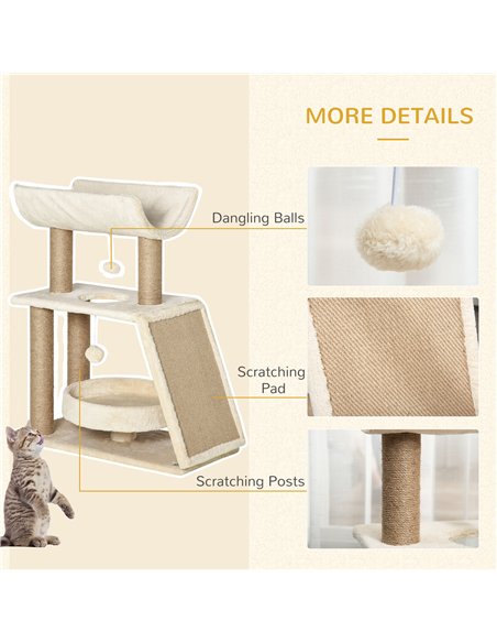 PawHut Cat Tree Tower, with Scratching Posts, Pad, Bed, Perch, Toy Ball - Light Brown - pic 146572 | FastDaddyshop