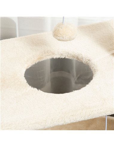 PawHut Cat Tree Tower, with Scratching Posts, Pad, Bed, Perch, Toy Ball - Light Brown