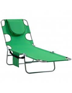 Outsunny Foldable Sun Lounger with Reading Hole, 5 Level Adjustable Backrest, Headrest Pillow, Green