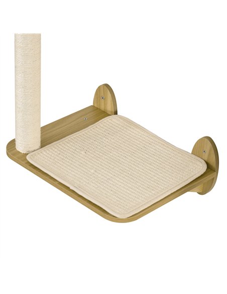PawHut 3PCs Wall-Mounted Cat Shelves, with Jumping Platforms, Hammock, Scratching Post - Oak Tone - pic 146584 | FastDaddyshop