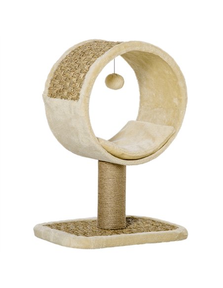 PawHut 56cm Cat Tree for Indoor Cats, with Scratching Post, Tunnel, Toy Ball - Beige - pic 146585 | FastDaddyshop