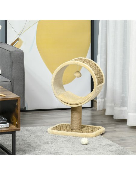 PawHut 56cm Cat Tree for Indoor Cats, with Scratching Post, Tunnel, Toy Ball - Beige - pic 146586 | FastDaddyshop