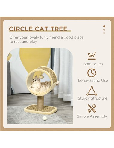 PawHut 56cm Cat Tree for Indoor Cats, with Scratching Post, Tunnel, Toy Ball - Beige