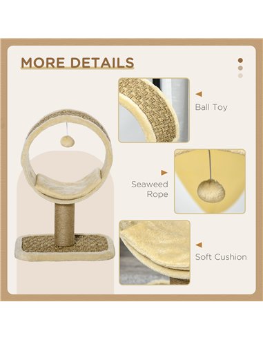 PawHut 56cm Cat Tree for Indoor Cats, with Scratching Post, Tunnel, Toy Ball - Beige