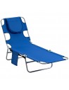 Outsunny Foldable Sun Lounger with Reading Hole, 5 Level Adjustable Backrest, Headrest Pillow, Blue