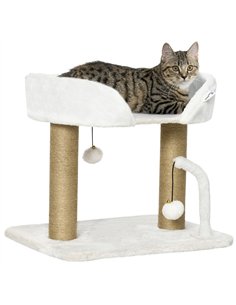 PawHut 42cm Indoor Cat Tree, with Toy Balls, Jute Scratching Post - White