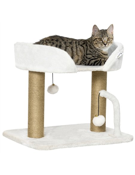 PawHut 42cm Indoor Cat Tree, with Toy Balls, Jute Scratching Post - White - pic 146594 | FastDaddyshop