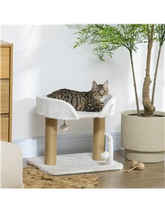 PawHut 42cm Indoor Cat Tree, with Toy Balls, Jute Scratching Post - White 2