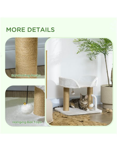 PawHut 42cm Indoor Cat Tree, with Toy Balls, Jute Scratching Post - White - pic 146598 | FastDaddyshop