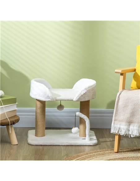 PawHut 42cm Indoor Cat Tree, with Toy Balls, Jute Scratching Post - White - pic 146600 | FastDaddyshop