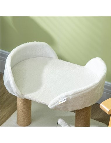 PawHut 42cm Indoor Cat Tree, with Toy Balls, Jute Scratching Post - White