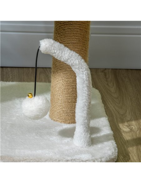 PawHut 42cm Indoor Cat Tree, with Toy Balls, Jute Scratching Post - White - pic 146602 | FastDaddyshop