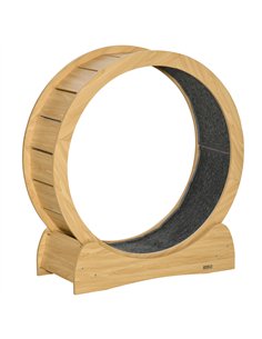 PawHut 30" Wooden Cat Running Wheel with Brake, Natural Wood Finish