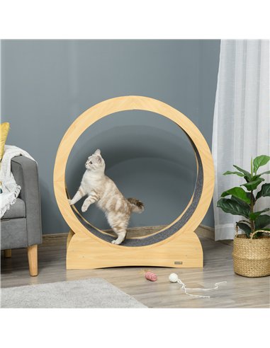 PawHut 30" Wooden Cat Running Wheel with Brake, Natural Wood Finish