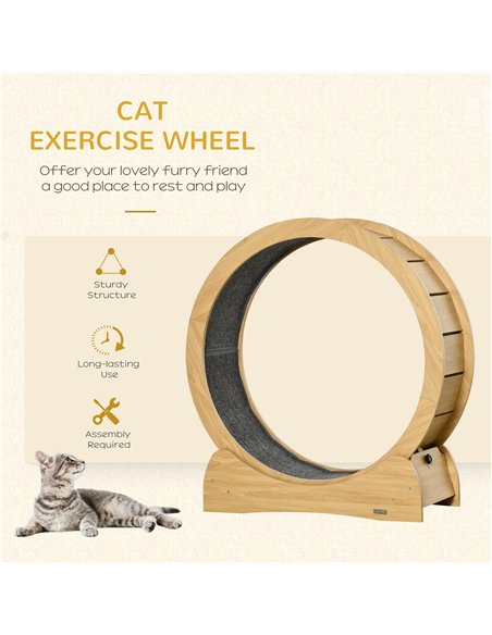 PawHut 30" Wooden Cat Running Wheel with Brake, Natural Wood Finish - pic 146606 | FastDaddyshop