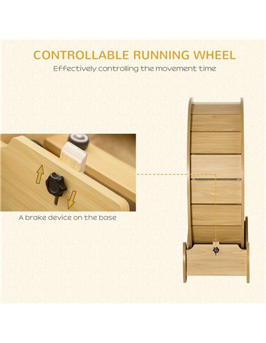 PawHut 30" Wooden Cat Running Wheel with Brake, Natural Wood Finish