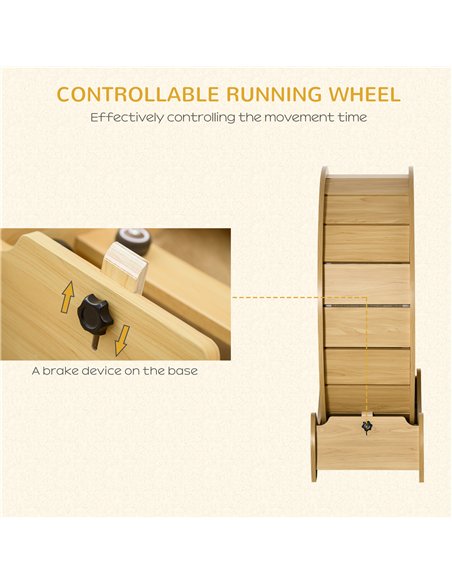 PawHut 30" Wooden Cat Running Wheel with Brake, Natural Wood Finish - pic 146608 | FastDaddyshop