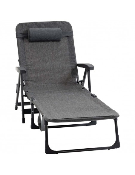 Outsunny Folding Sun Lounger, 7-Reclining Position Sleeping Bed, Dark Grey - pic 14661 | FastDaddyshop