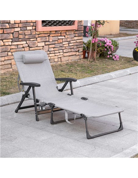 Outsunny Folding Sun Lounger, 7-Reclining Position Sleeping Bed, Light Grey - pic 14662 | FastDaddyshop