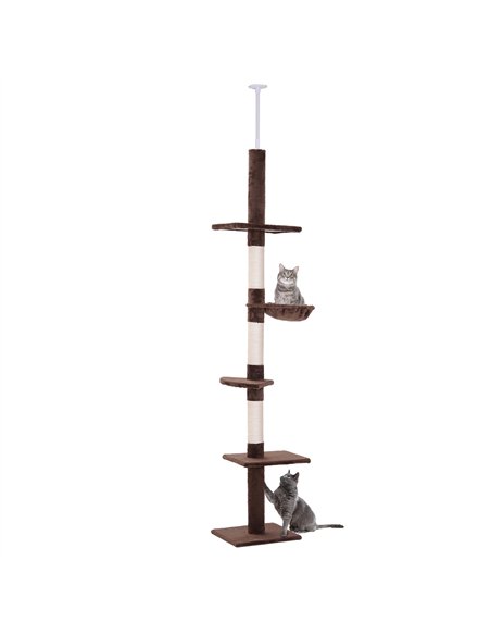 PawHut Floor to Ceiling Cat Tree for Indoor Cats 5-Tier Kitty Tower Climbing Activity Center Scratching Post Adjustable Height 2 - pic 146621 | FastDaddyshop