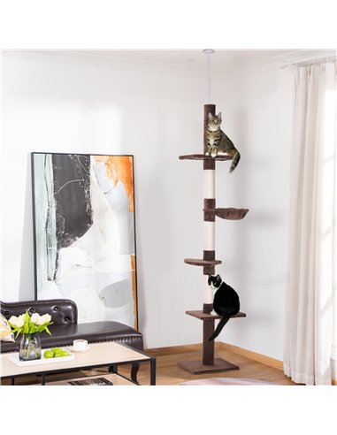 PawHut Floor to Ceiling Cat Tree for Indoor Cats 5-Tier Kitty Tower Climbing Activity Center Scratching Post Adjustable Height 2