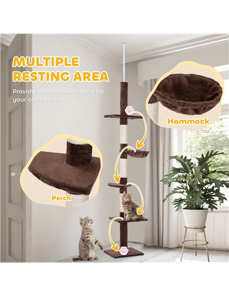 PawHut Floor to Ceiling Cat Tree for Indoor Cats 5-Tier Kitty Tower Climbing Activity Center Scratching Post Adjustable Height 2 - pic 146625 | FastDaddyshop