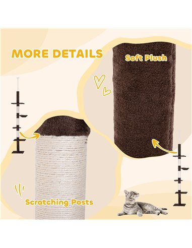 PawHut Floor to Ceiling Cat Tree for Indoor Cats 5-Tier Kitty Tower Climbing Activity Center Scratching Post Adjustable Height 2