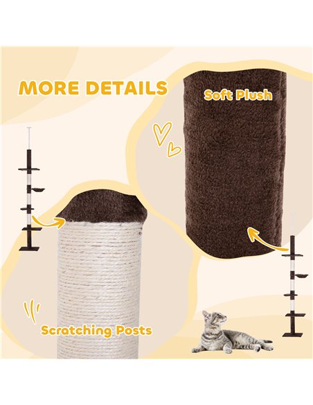 PawHut Floor to Ceiling Cat Tree for Indoor Cats 5-Tier Kitty Tower Climbing Activity Center Scratching Post Adjustable Height 2 - pic 146626 | FastDaddyshop