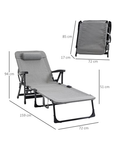 Outsunny Folding Sun Lounger, 7-Reclining Position Sleeping Bed, Light Grey