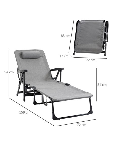 Outsunny Folding Sun Lounger, 7-Reclining Position Sleeping Bed, Light Grey - pic 14663 | FastDaddyshop
