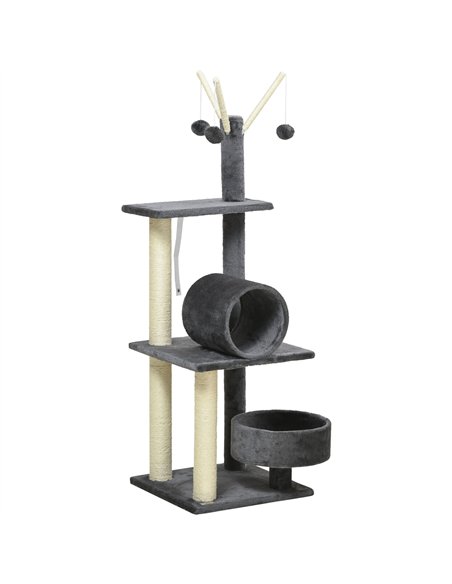 PawHut 121cm Cat Tree Tower for Indoor Cats Kitten Activity Centre Scratching Post with Bed Tunnel Perch Interactive Ball Toy Gr - pic 146630 | FastDaddyshop